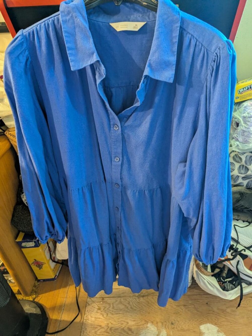 LC Lauren Conrad Royal Blue Button-Front Tiered Dress